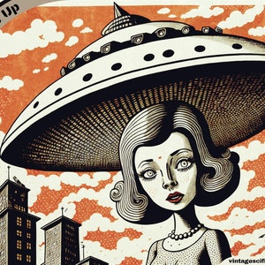 Retro Comic UFO Print, Vintage Sci Fi, Retro Comics, Vintage Poster Art, Pop Surrealism Printable, Pulp Magazine Cover Art, Sci-Fi Pop Art