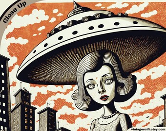 Retro Comic UFO Print, Vintage Sci Fi, Retro Comics, Vintage Poster Art, Pop Surrealism Printable, Pulp Magazine Cover Art, Sci-Fi Pop Art