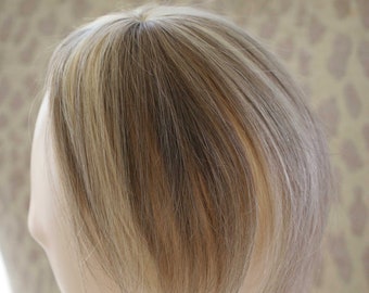 Human Hair Topper Hairpiece Centerpiece Thinning Crown ash blonde and light blonde with highlights