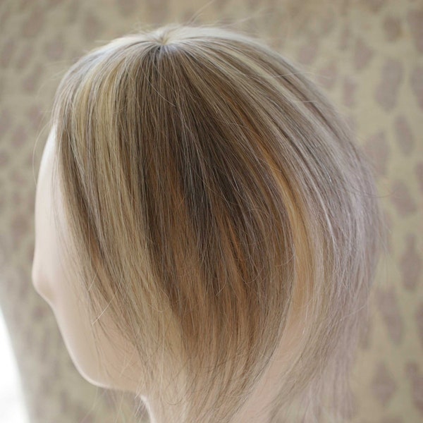 Human Hair Topper Hairpiece Centerpiece Thinning Crown ash blonde and light blonde with highlights