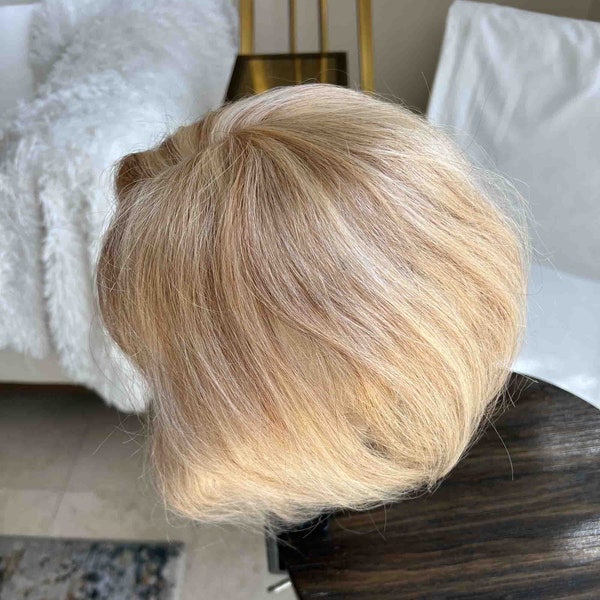 Tillstyle 100% Human Hair Clip In Topper Highlighted Blonde/ short hair / medium hair styles/alopecia
