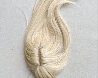 Platinum Blonde Synthetic Hair Topper with Bangs, 10 inch