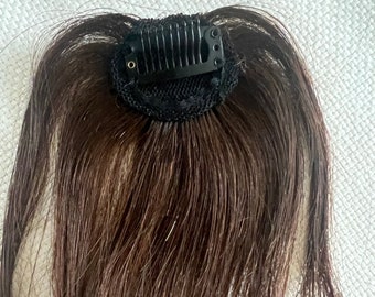 Dark Brown Human Hair Clip In Bangs - Volumizing Hair Piece