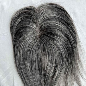 Real Human Hair Topper Virgin Hair,3x5 Silver Grey Salt And Pepper Human Hair Piece,Mono Mesh Base |Hair Loss|Chemo|Gift For Her