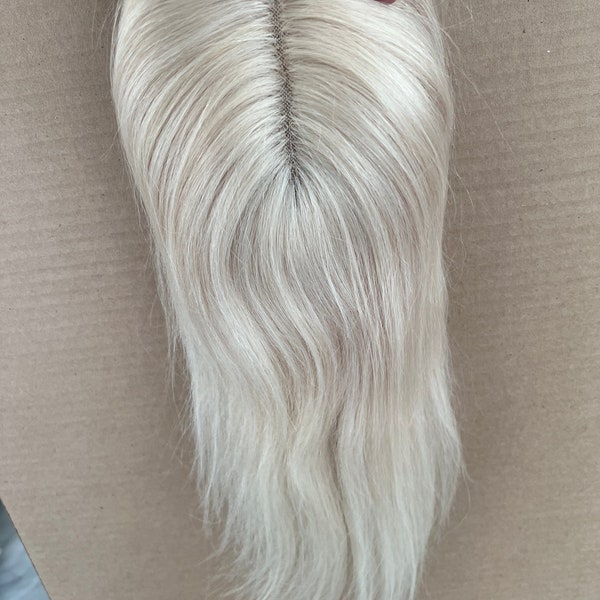 White human hair toppers for women virgin hair White blonde /ice blonde mono mesh base thinning crown