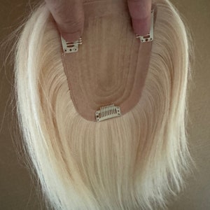 ティルスタイル ホワイトブロンド 100%人毛トッパー クリップインヘアピース 女性用 プラチナブロンド スカルプトッパー リアルパーツ
