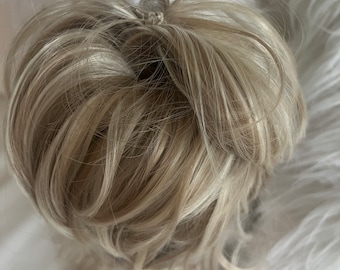 Tillstyle elastic hair-bun scrunchie with bangs hair pieces for women light blonde
