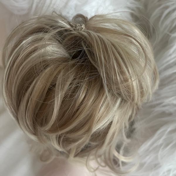 Tillstyle elastic hair-bun scrunchie with bangs hair pieces for women light blonde