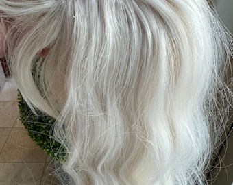 May include: A long, wavy, platinum blonde wig with a natural-looking parting.
