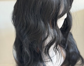 26" Long dark briwn Black Wavy Wig, with bangs
