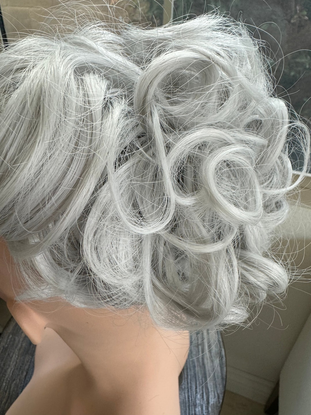 Silver Grey Messy Hair Bun – Curly Synthetic Hair Piece - Etsy display picture 1