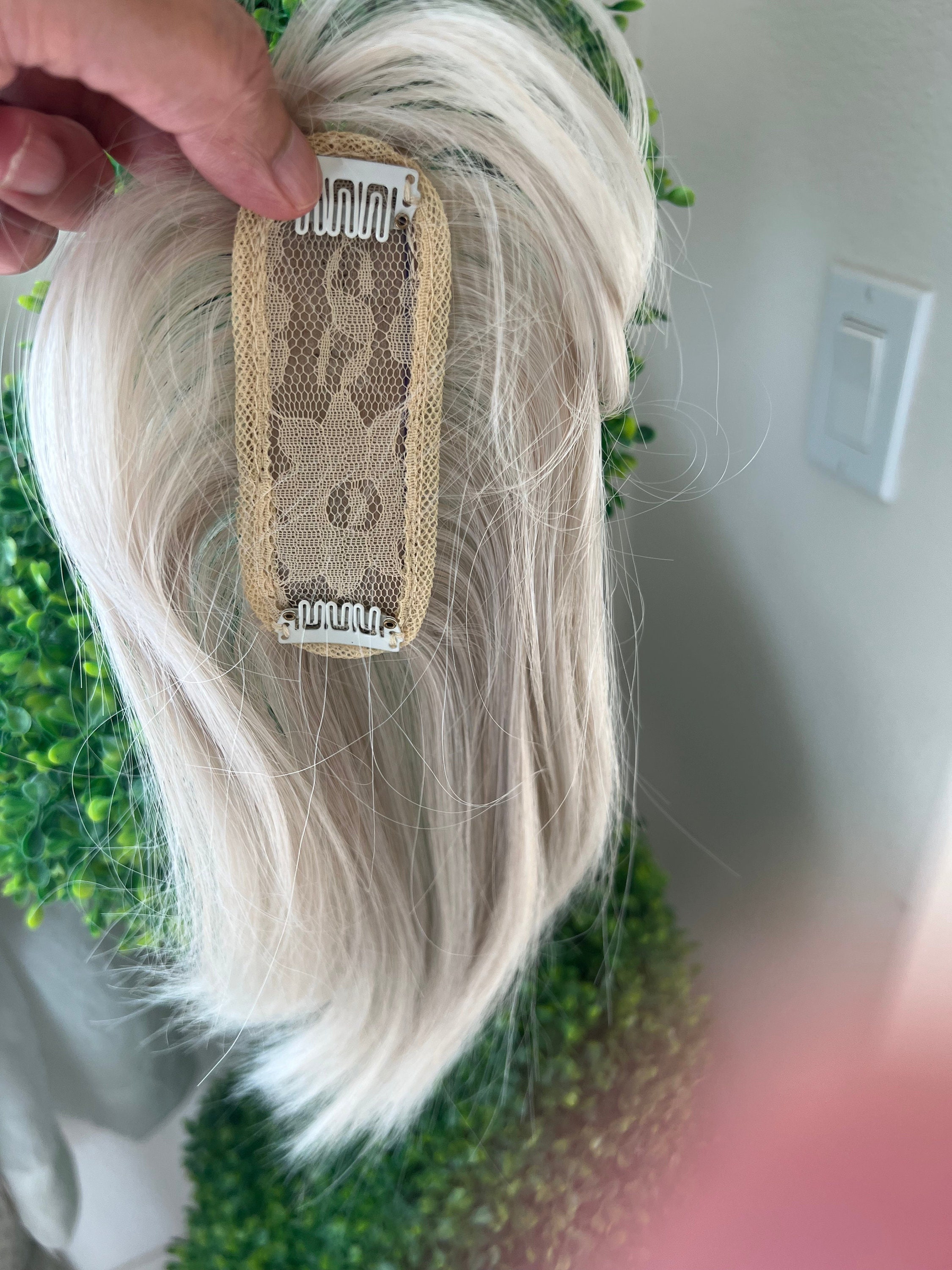 Tillstyle Synthetic Hair Top Piece With Bangs White Blonde Pale White