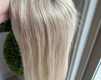 Tillstylehuman hair topper with mono base platinum Blonde highlighted