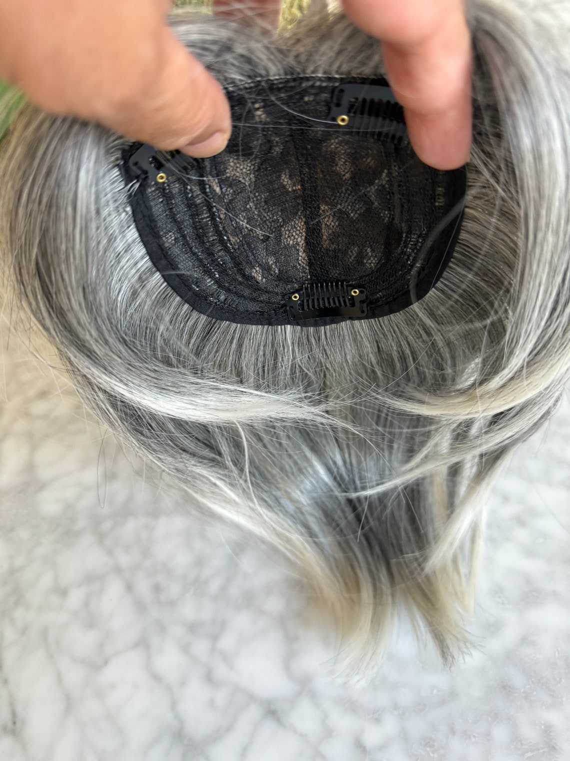 Best Grey Hair Toppers for Women Synthetic Salt and Pepper Pale White