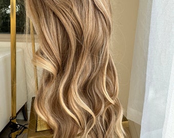 Ombre Blonde Wavy Lace Front Wig, 26 Inch Heat Resistant Synthetic Wig