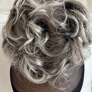 Gray Messy Bun Hair Piece, Curly Synthetic Scrunchie