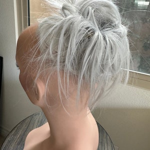 Silver Grey Messy Hair Bun Extension, Elastic Scrunchie