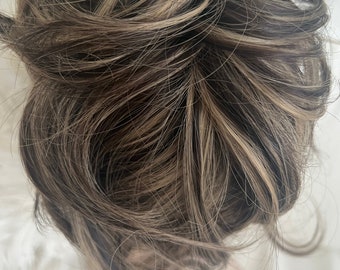 Brown Ombre Hair Bun Scrunchie with Bangs