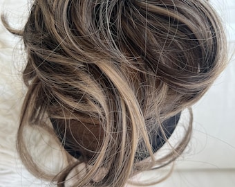 Blonde Ombre Hair Bun with Bangs, Messy Scrunchie Updo