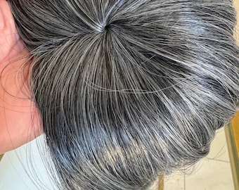 Tillstyle grey hair top piece clip in hair toppers for thinning crown short hair styles