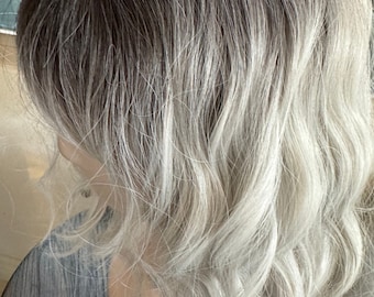 Silver Grey Bob Wig: Short Loose Wave with Bangs