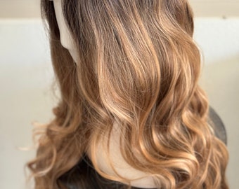 Ash Brown Honey Blonde Lace Front Wig, 26" Natural Wave