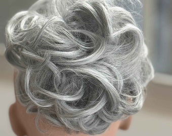 Tillstyle white silver hair bun curly
