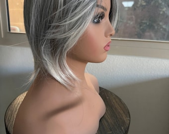 Tillstyle grey topper /butterfly bangs hair toppers for women
