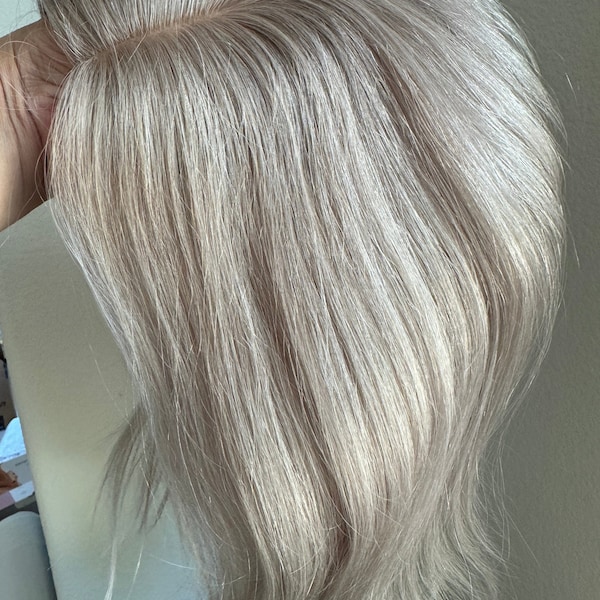 Tillstyle 100% Human hair toppers for women silver blonde grey/ natural part