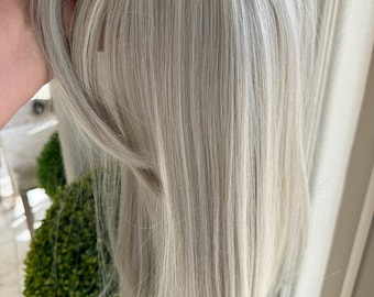 Till style white silver grey hair toppers for women with butterfly bangs/holiday hairstyle