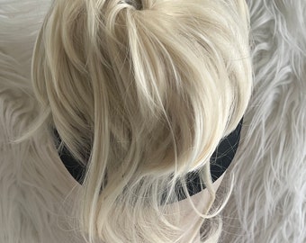 Blonde Hair Bun Extension with Bangs, Elastic Scrunchie Updo