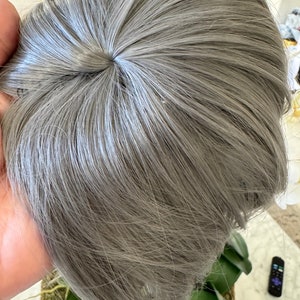 Gray Clip In Hair Topper, Blonde & Brown Blend, 10 Inch