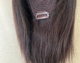 Dark Brown Human Hair Topper - Clip In, Volumizing Crown
