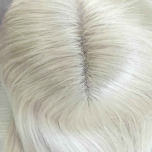 ホワイトブロンド/アイスブロンドのバージン人毛トッパーベース 3 x 5 モノメッシュベース クリップインヘアエクステンション 薄毛用 パーティーヘアアップ ボリューム