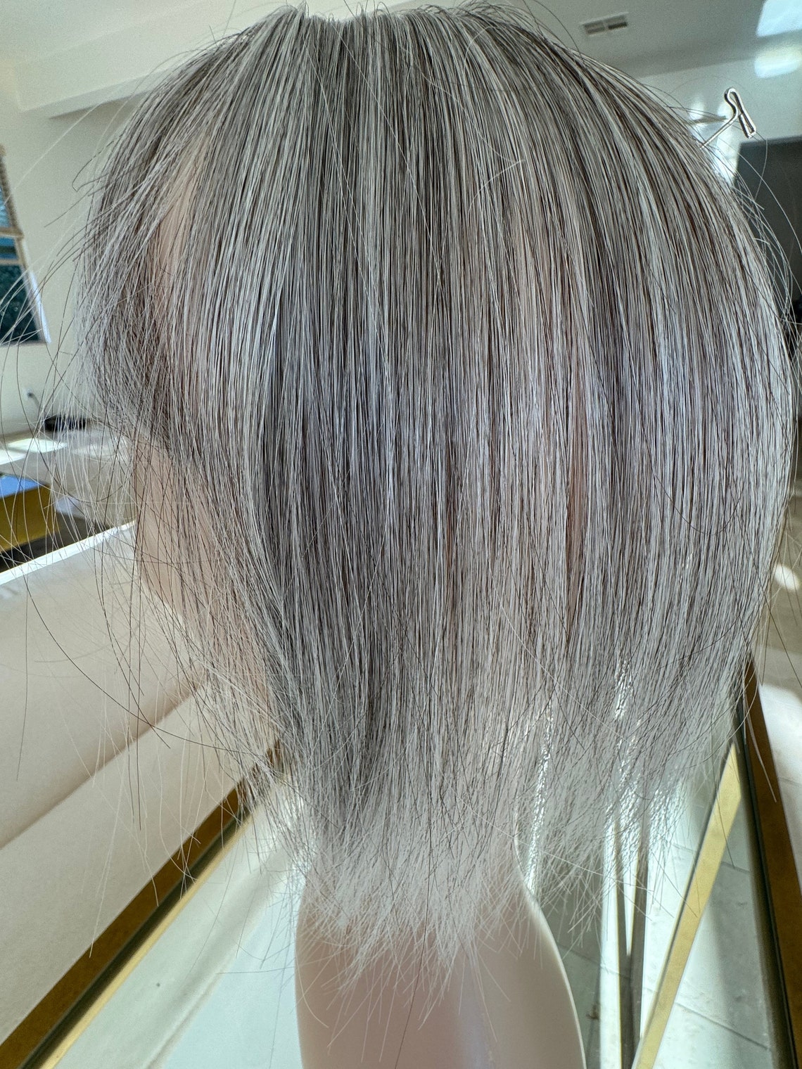 Tillstyle Synthetic Silver Brown Grey Hair Topper With Bangs Clip in Hair Top Piece for Thinning ...