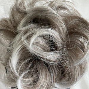 Grey Blonde Curly Messy Bun, Elastic Hair Piece