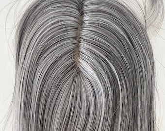 Silver Grey Synthetic Hair Topper/small topper with Bangs