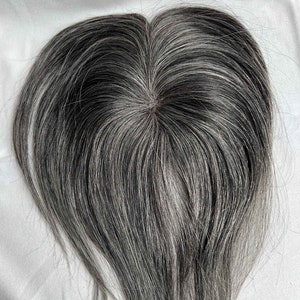 Real Human Hair Topper Virgin Hair,3x5 Silver Grey Salt and Pepper ...