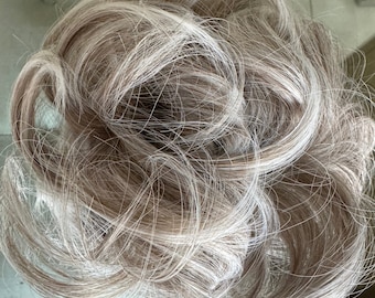 Messy Curly Hair Bun: Salt and Pepper Blonde Updo