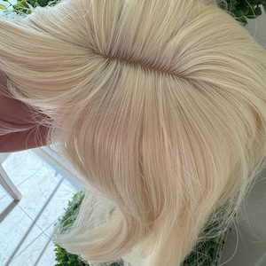 女性用ヘアトッパー 前髪付き ブリーチブロンド#60 合成人毛 / ハーフウィッグ 抜け毛 クラウン ヘアトッパー ボリュームヘア パーティーヘア