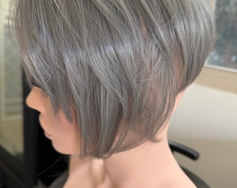 Tillstyle grey top hair piece brown grey clip in hair toppers for thinning crown short hair styles