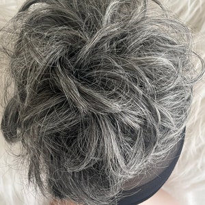 Salt and Pepper Grey Messy Bun, Curly Hair Scrunchie
