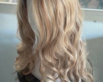 Caramel Blonde Wavy Wig, 26 Inch Middle Part, Heat Resistant