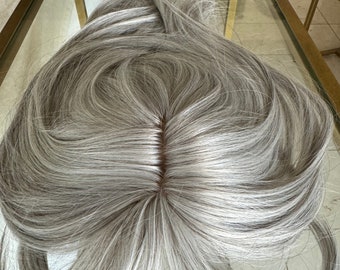 Till style white silver grey hair toppers for women / layered /bangs