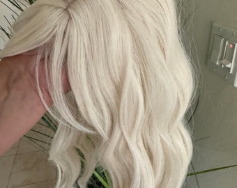 White Blonde Hair Topper: Butterfly Bangs, Loose Body Wave (14 inch)