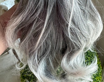 Tillstyle light silver grey salt and pepper clip in ponytail extension clip in pony tail real hair like synthetic fibrePremium hair