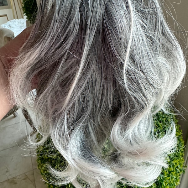 Tillstyle light silver grey salt and pepper clip in ponytail extension clip in pony tail real hair like synthetic fibrePremium hair