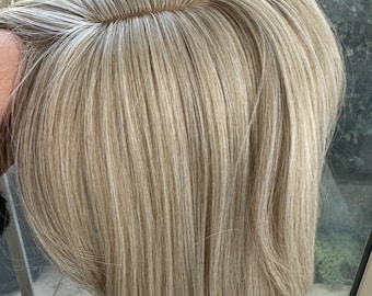 Ash Blonde Hair Topper with Butterfly Bangs