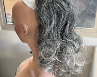 Grey Claw Clip Ponytail Extension, Salt and Pepper Synthetic Hair