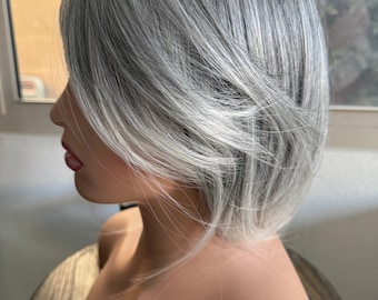 Tillstyle grey topper with bangs hair toppers for women